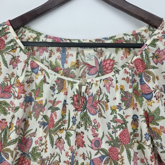 Lucky Brand India Cotton Boho Floral Peasant Blouse Keyhole Cottagecore Medium - Picture 2 of 14